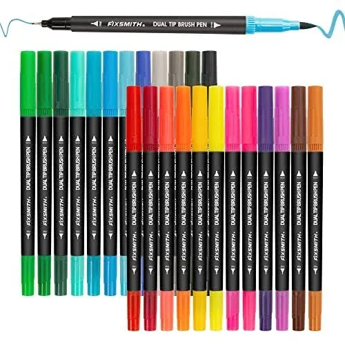 Dual Brush Marker Pens,24 Colored Markers,Fine Point and Brush Tip for Kids Adult Coloring Books Bullet Journals Planners,Note Taking Coloring Writing