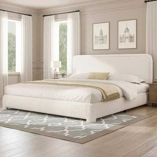 Boucle Upholstered Platform Bed Headboard Latitude Run