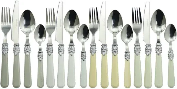 The Original Brink House Baroque Bone Mix & Match Stainless Steel Cutlery Set with Assorted Handles / 16 pieces with Metal Stand/Lifestyle utensils set for home, first apartment, dorm, fine dining