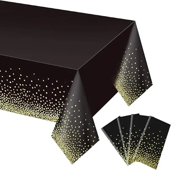 Gexolenu 4 Pack Black and Gold Plastic Tablecloth for Rectangle Tables