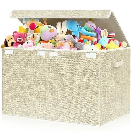 Large Toy Box Chest Storage with Flip-Top Lid, Collapsible Kids Storage Boxes...