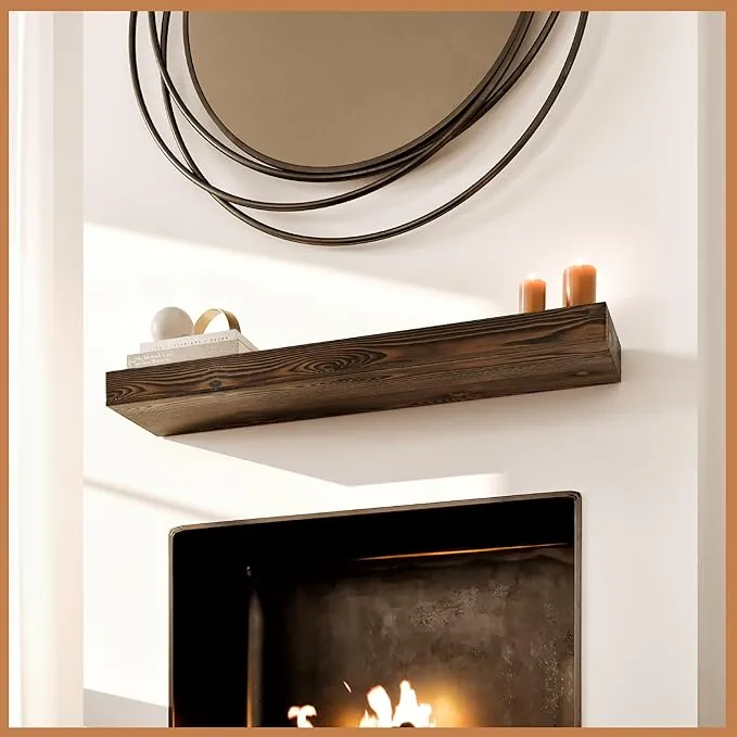 Avana Fireplace Mantel Shelf 48 inches - Natural Mantles for Over Fireplace - Wall Mounted Fireplace Mantels, Handcrafted Wood Mantle Mount, Rustic Brown Floating Mantle Shelves - 48 X 8 X 3 Inch