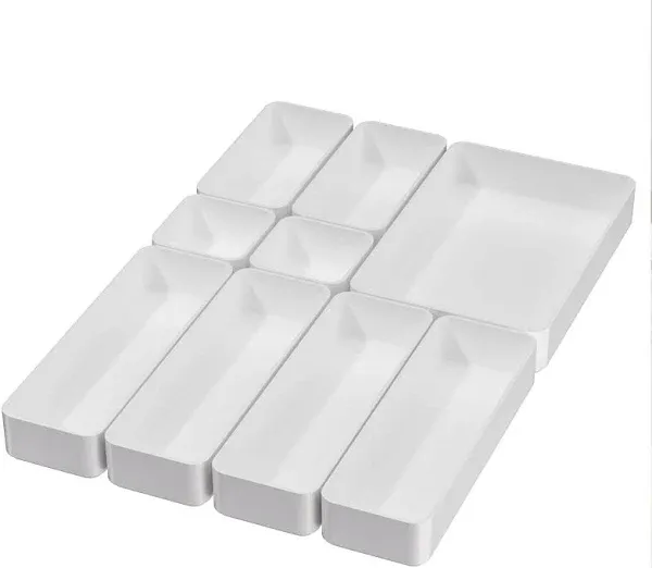 9 Pcs Stackable Drawer Organizer Trays Set, Multifunctiona<wbr/>l Stackable White