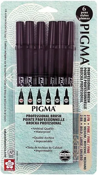 Pigma Professional Brush Pens - Brush Tip Pens - Black Ink - Fine, Medium, Bold