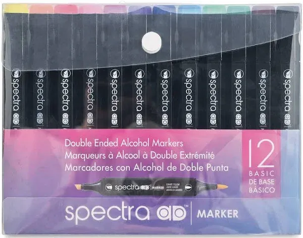 Chartpak Spectra, Tri-Nib and Brush Dual-Tip, 12 Assorted Basic Color Set in ...