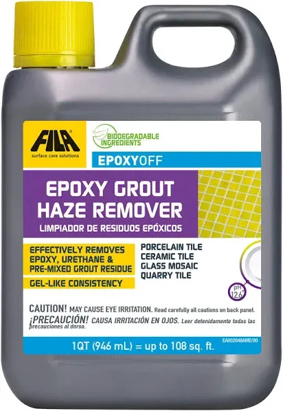 FILA EPOXYOFF, Epoxy Grout Haze Remover, Effectively Removes Epoxy Residue, The Product Can Be Applied on Vertical Surfaces, Gel, 1 QT