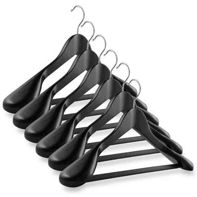 Casafield 6-Pack Wide Shoulder Wooden Suit Hangers Black