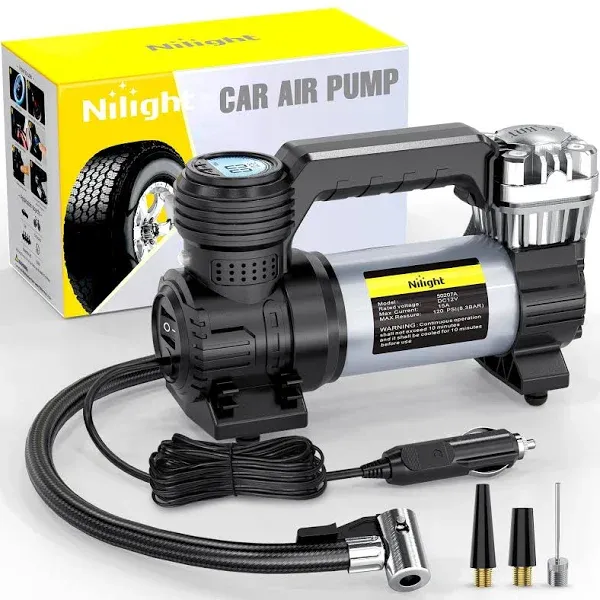 Nilight Portable Air Compressor Tire Inflator 12V Heavy Duty 120PSI Metal Tire Pump Double Cylinder Digital Tire Pressure Fast Inflate Auto Shutoff Tire Pump for Car SUV Motorcycle