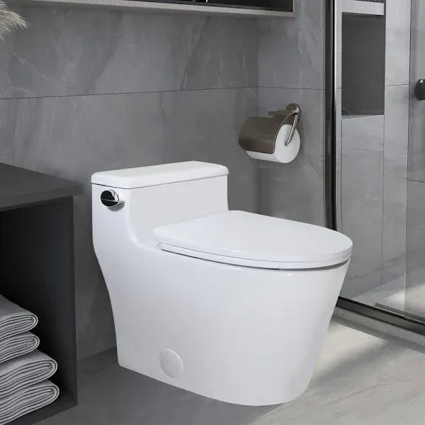 Winzo wz5081 Elongated One Piece Toilet Low Profile High Efficiency Side Flush 1.28 GPF with Soft Close Seat