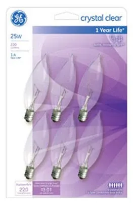 G E Lighting GE 6PK 25W Candle Bulb