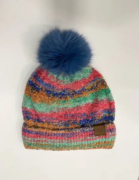 Women CC Multi Color Space Dye Pom Beanie