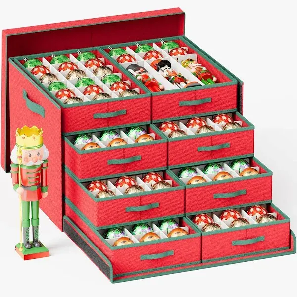 Kufutee Christmas Ornament Storage Box 144 Bits 3" Adjustable Dividers Ornament Organizer