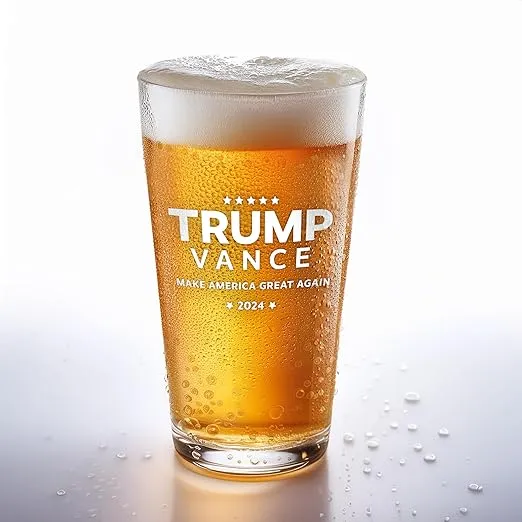 Trump Vance 2024 Pub Glass - 16 oz - Limited Edition Political Collectible Glassware - Perfect for Beer, Cocktails, and Beverages, Large, Clear