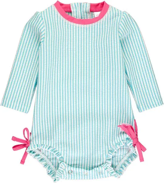 RuffleButts Baby Girls Seersucker Long Sleeve Rash Guard