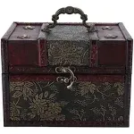 Vintage Wooden Storage Box, Portable Decorative Wooden Treasure Chest, 4 Styles Wooden Storage Trunk for Gift, Jewelry, Small Objects, Collectibles, Home Decor, etc(6262D-L)