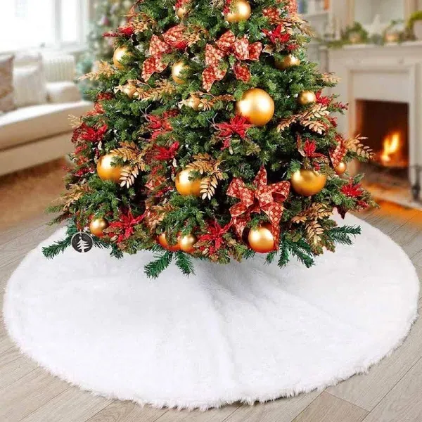 Christmas Tree Skirt, 48 Inch White Soft Faux Fur Tree Skirts Plush Christmas...