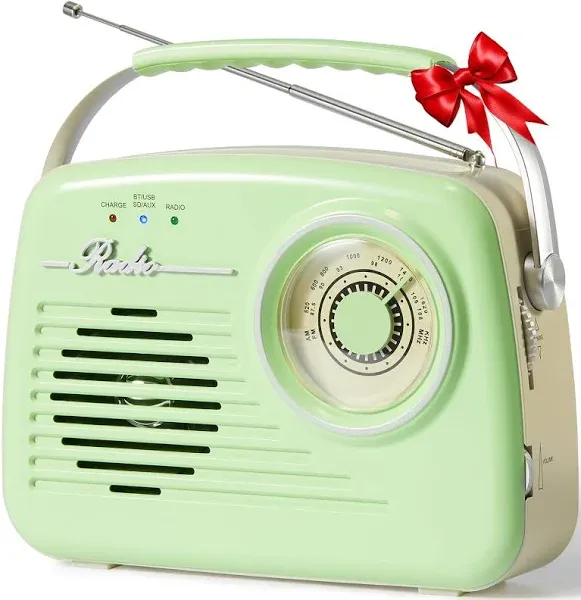 Radios Portable AM FM, Bluetooth Speaker Portable Radio, Support USB/SD Card/Headphone Jack Playing for Home/Outdoor, Small Gifts for Seniors Elderly（Green）-Power Plug or 4 x C Battery