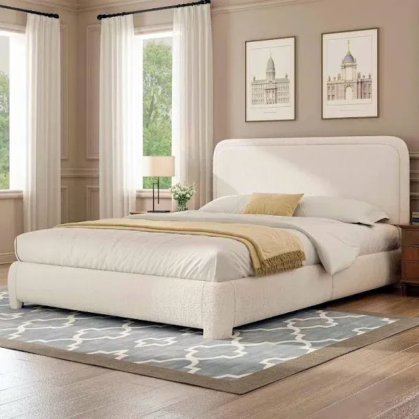 Boucle Upholstered Platform Bed Headboard Latitude Run