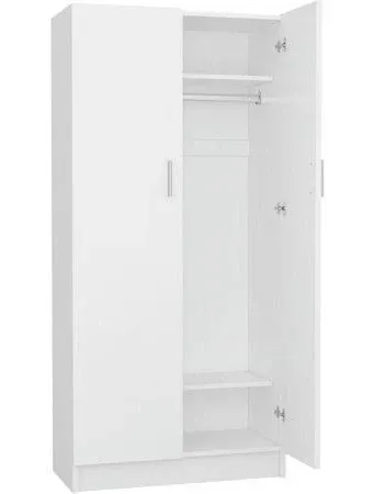 Panana 2 Door Wardrobe Closet Storage Cupboard, with Rail and Shelves Bedroom Armoires