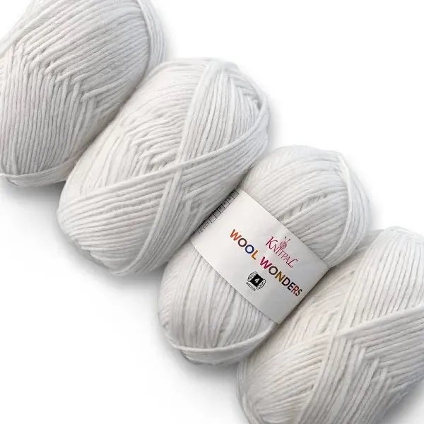 Wool Wonders Soft Woolen Knitting Yarn, Medium Heavy Worsted/Aran Weight, 30% Australian Wool and 70% Acrylic, 4-Skein Bulk Size, 400g/640yds (Lily White)