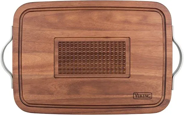 Viking Acacia Carving Board w/Juice Well & Metal Handles (23" x 14" x 1.0")