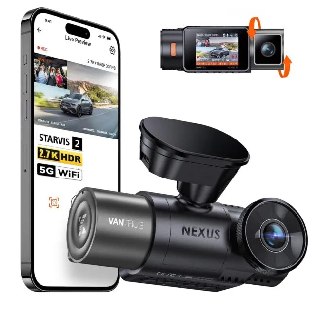  N2X 2.7K Dash Cam Front and Inside, 5G WiFi Dual Dash Camera for Black+Gray