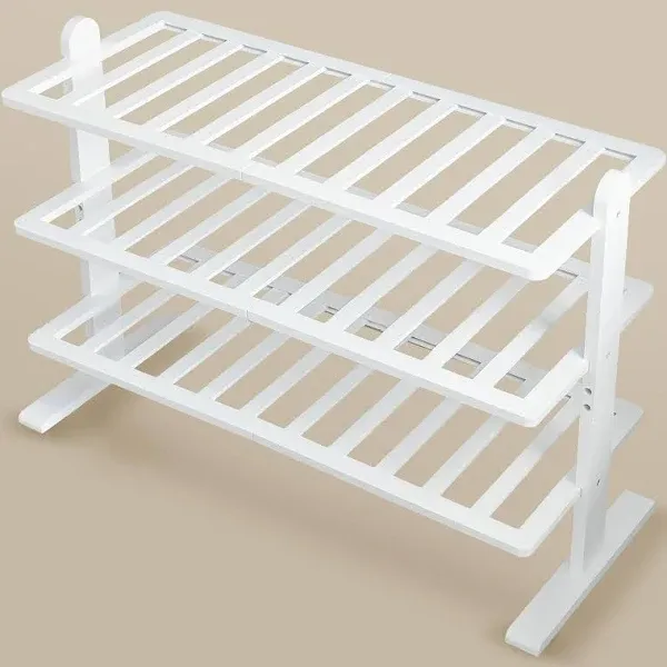 White Shoe Rack Bamboo Organizer for Closet and Entryway Thick Wooden Free