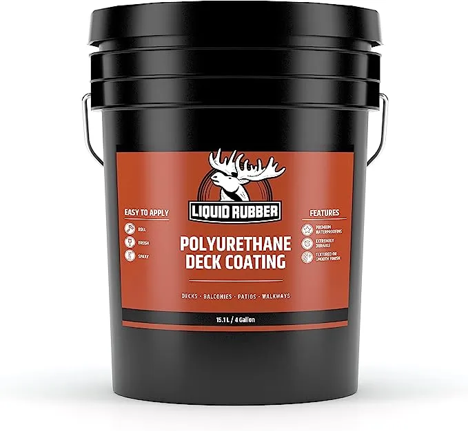 Liquid Rubber Textured Polyurethane Deck Coating - Solar Protection Deck Sealant, Non-Toxic Multi-Surface Waterproofing Membrane, Easy to Apply, Misty Gray, 4 Gallon