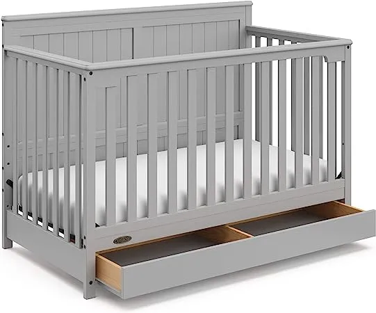 Graco Hadley 5-in-1 Convertible Baby Crib with Drawer, Pebble Gray