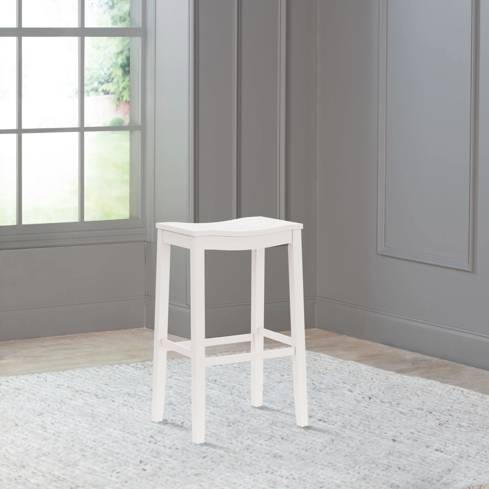 Furniture Fiddler Backless Counter Height Saddle Stool, White