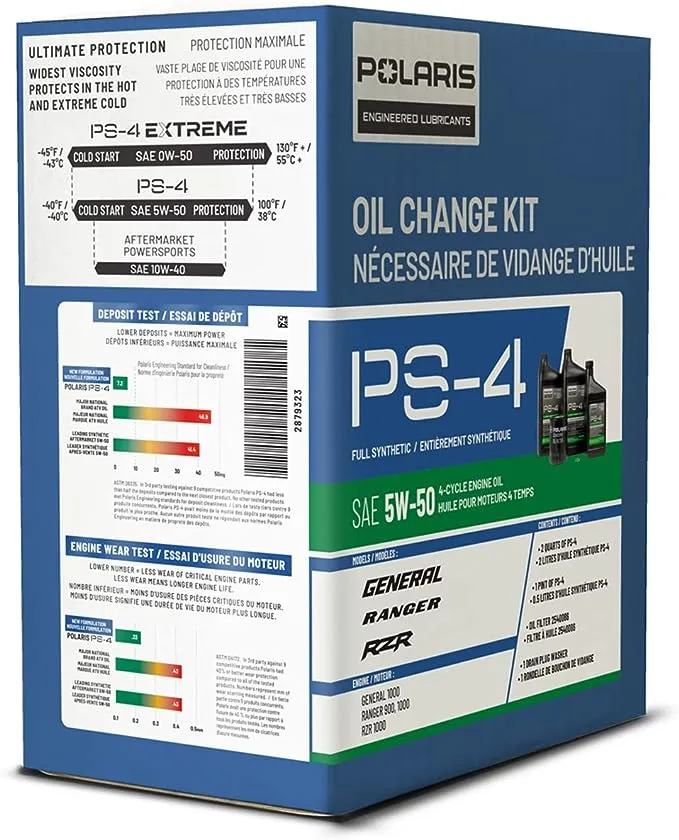 Polaris ATV Full Synthetic Oil Change Kit, 2879323, 2.5 Quarts of PS-4 Engine Oil and 1 Oil Filter 