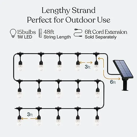 Brightech Ambience Pro Solar LED 1W 27ft Hanging String Lights,Warm White