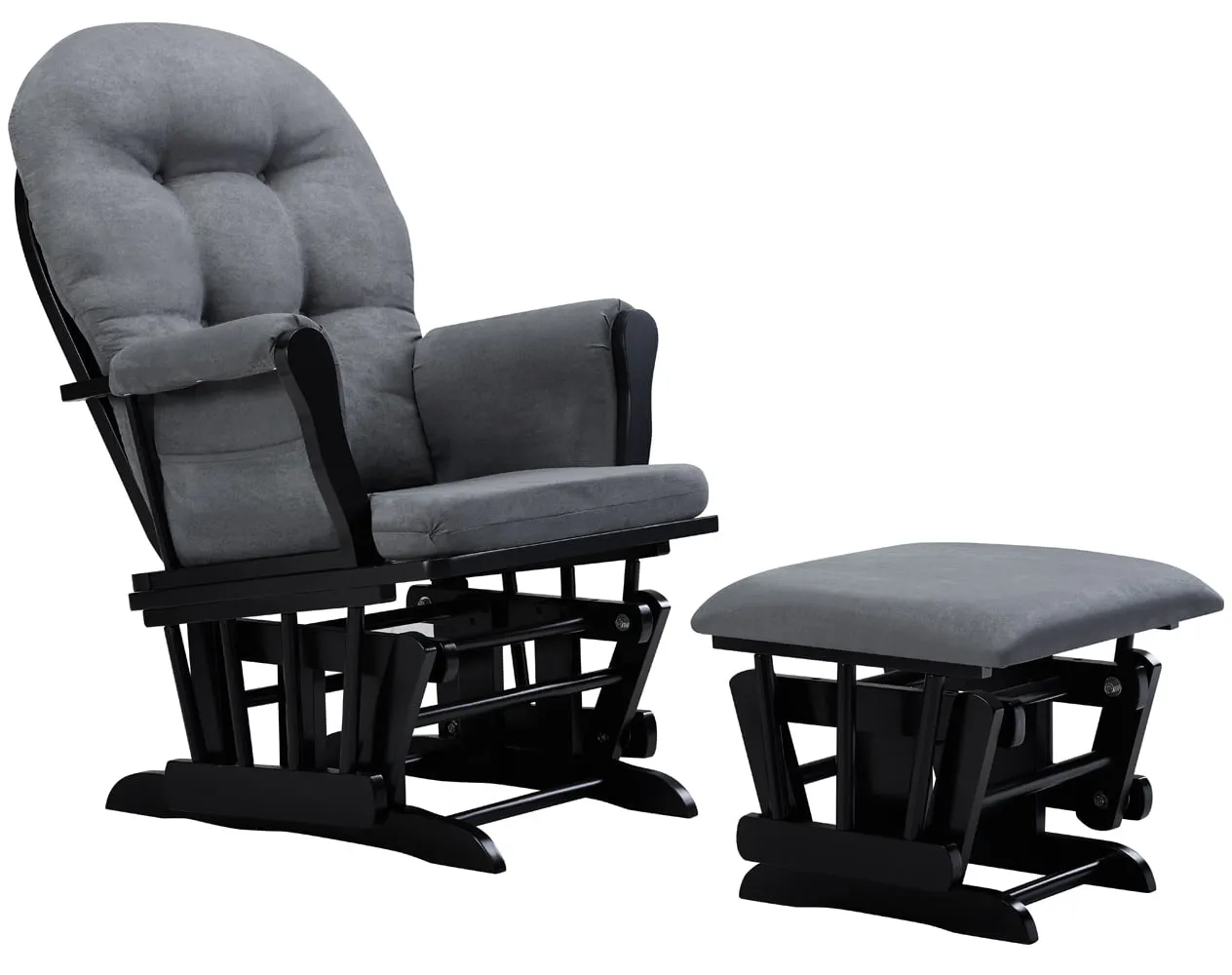 Angel Line Windsor Glider and Ottoman, Black Finish with Dark Gray Cushions