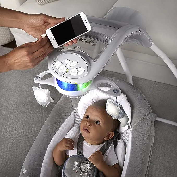 Ingenuity InLighten Baby Swing - Cool Mesh Fabric, Swivel Infant Seat & Light Up Mobile - Braden (Unisex)