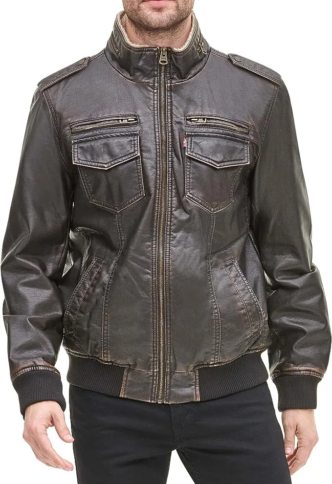 Levi's Men's Faux Leather Aviator Bomber Jacket