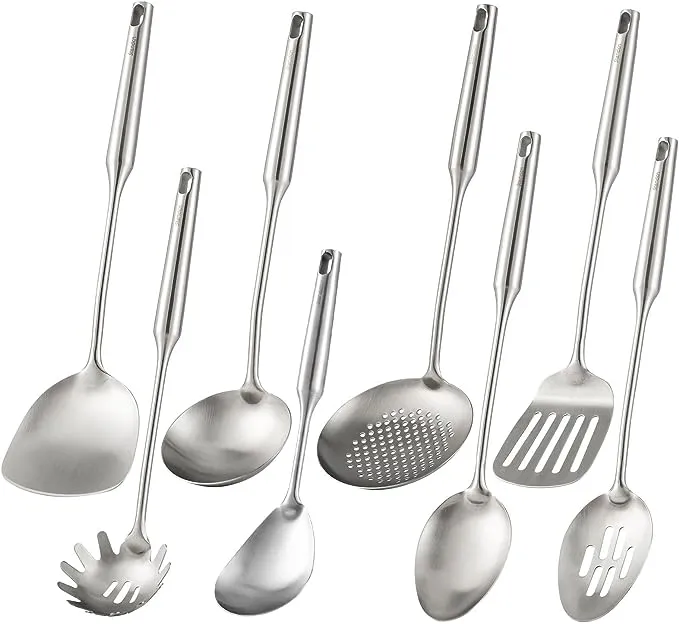 Standcn 304 Stainless Steel Kitchen Utensils Set - 8 Pcs All Metal Cooking Tools ...