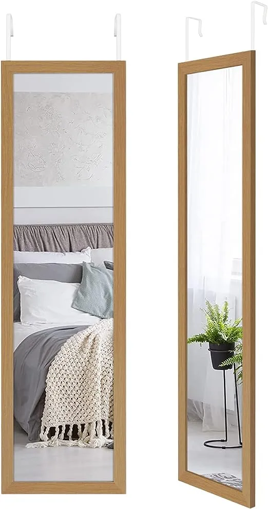 Americanflat 15x51 Over The Door Mirror - Hanging Full Length Mirror with Engineered Wood - Modern Mirror for Bathroom, Bedroom, Living Room - Mirrors for Wall Display and Home Decor - White