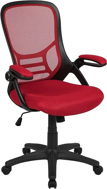 Flash Furniture 44" White High Back Ergonomic Swivel Office Chair with Flip-Up Arms