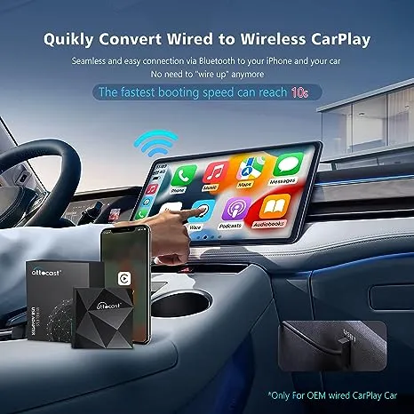 OTTOCAST Wireless CarPlay Adapter 2023 - Fastest Apple CarPlay Wireless Adapter Convert Wired to Wireless, Plug & Play 5Ghz WiFi Auto Connect No Delay Online Update, U2-AIR for OEM Wired CarPlay Cars