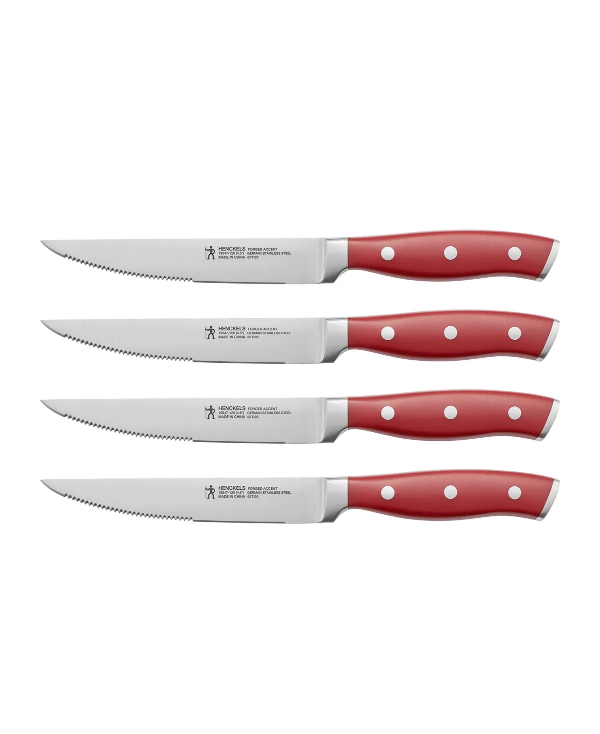 HENCKELS Forged Accent Razor-Sharp Steak Knife Set of 4, Red, German Engineered Knife Informed by over 100 Years of Mastery