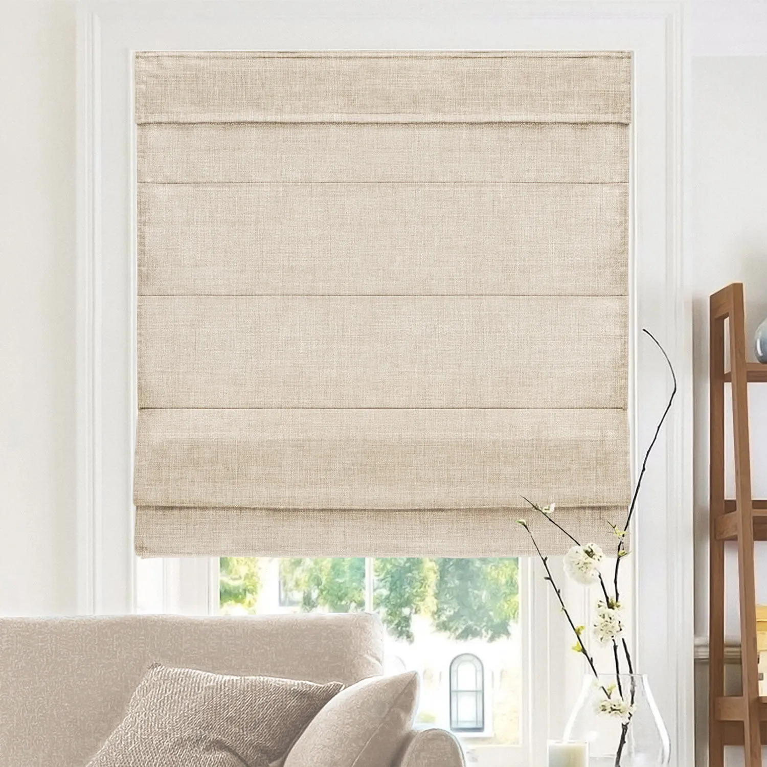 CHICOLOGY Roman Shades for Windows , Window Treatments , Roman Shades , Roman Window Shades , Room Darkening Shades , Window Shades , 34" W X 72" H , Belgian Flax (Privacy & Light Filtering)