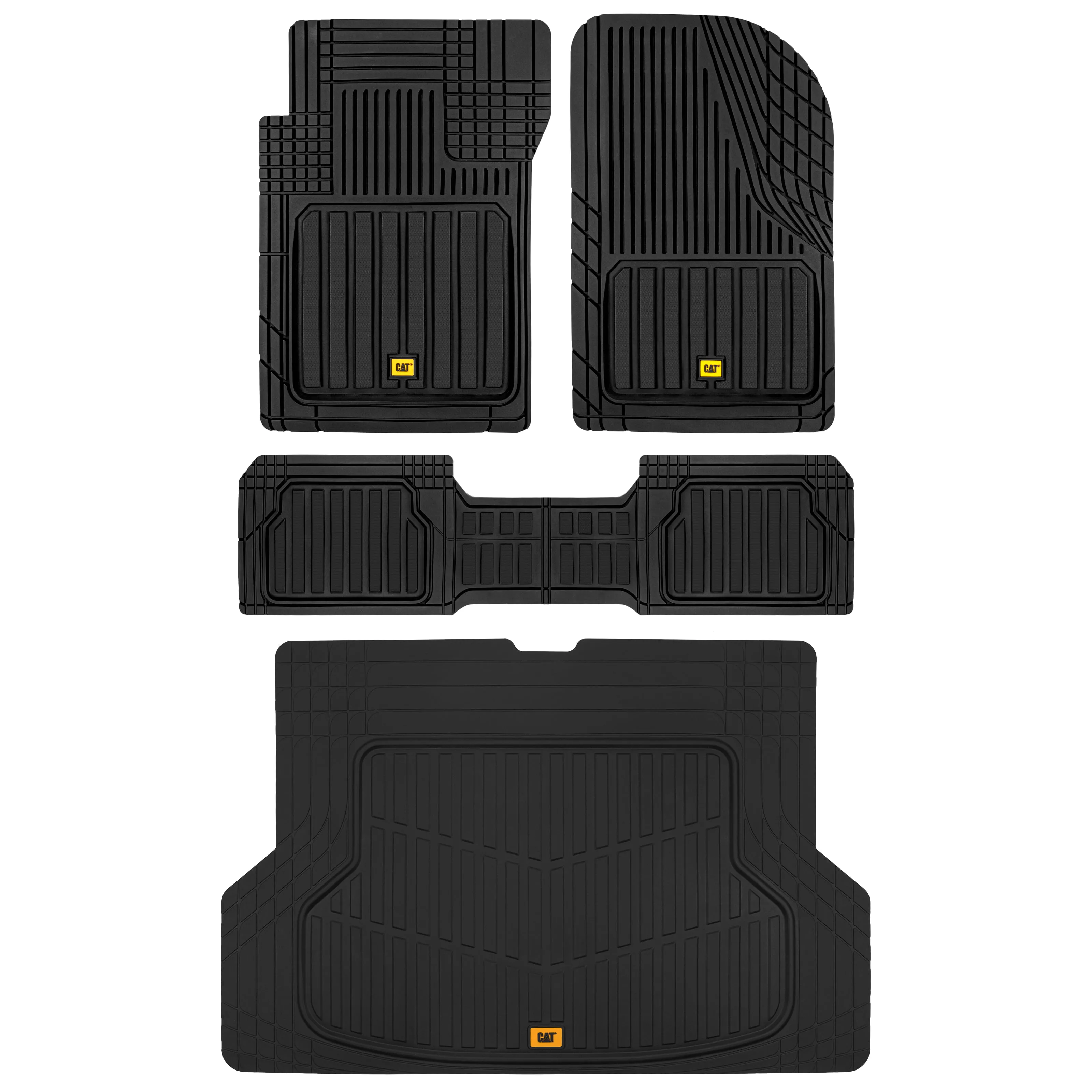 Cat® ToughLiner Heavy Duty Rubber Floor Mats & Cargo Trunk Liner for Car SUV Van Sedan, Black - Trim to Fit, All Weather Deep Dish Automotive Floor Mat, Total Dirt Protection