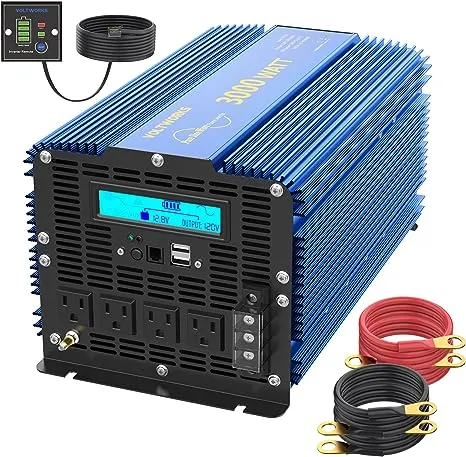 3000 Watt Pure Sine Wave Power Inverter 3000W 12V DC to 110V 120V AC with Remote Controller & LCD Display 4 AC Outlets Dual 2.4A USB Ports and 1 AC