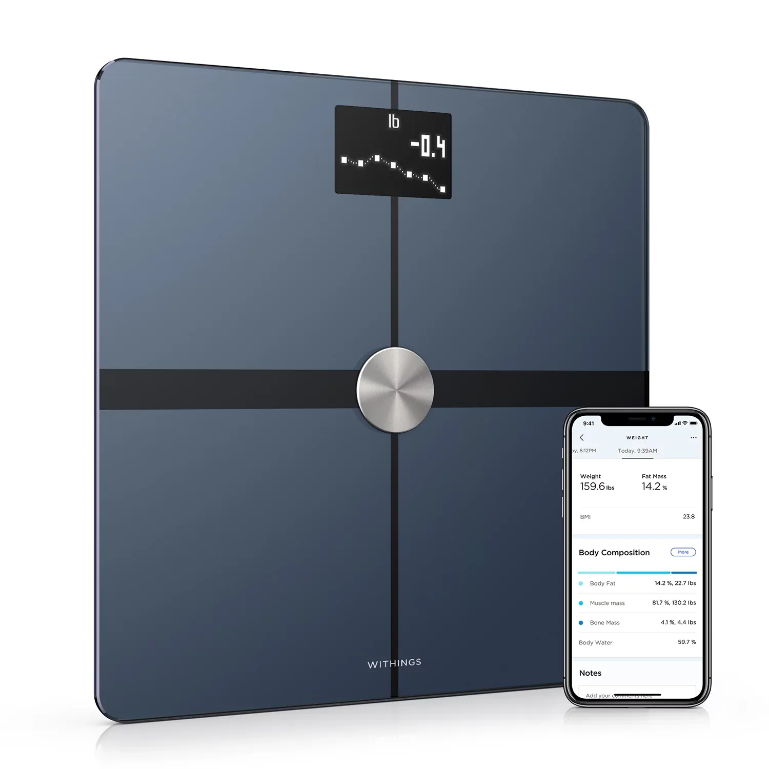 Withings Body+ - Digital Wi-Fi Smart Scale with Automatic Smartphone App Sync, Full Body Composition Including, Body Fat, BMI, Water Percentage, Muscle & Bone Mass, with Pregnancy Tracker & Baby Mode