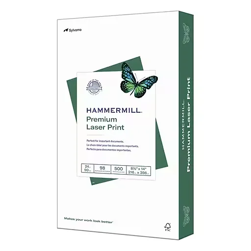 Hammermill Premium Laser Print Paper, 98 Bright, 24lb, 8.5 x 14, White, 500/Ream