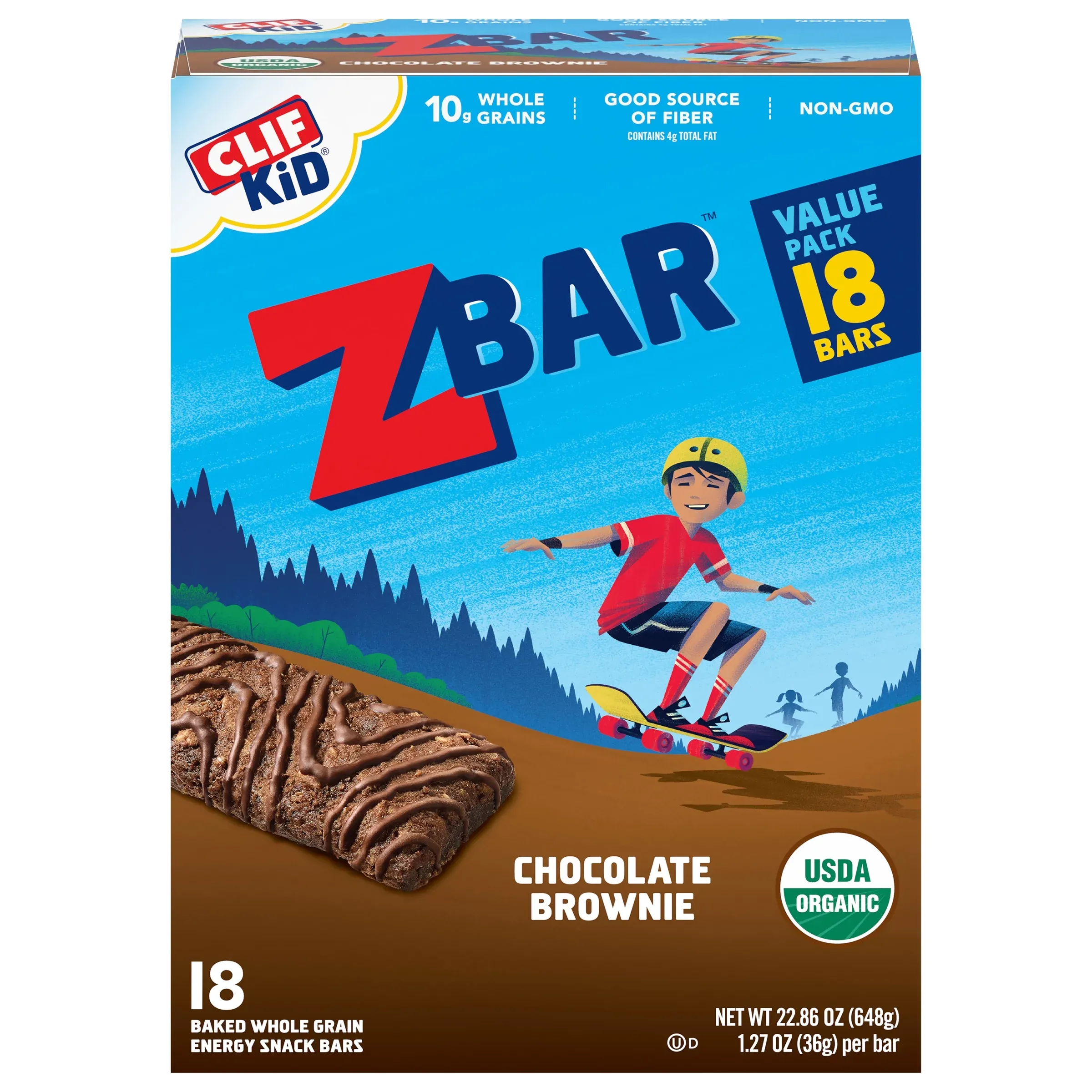 CLIF Kid Zbar - Chocolate Brownie - Soft Baked Whole Grain Snack Bars - USDA Organic - Non-GMO - Plant-Based - 1.27 oz. (18 Pack)