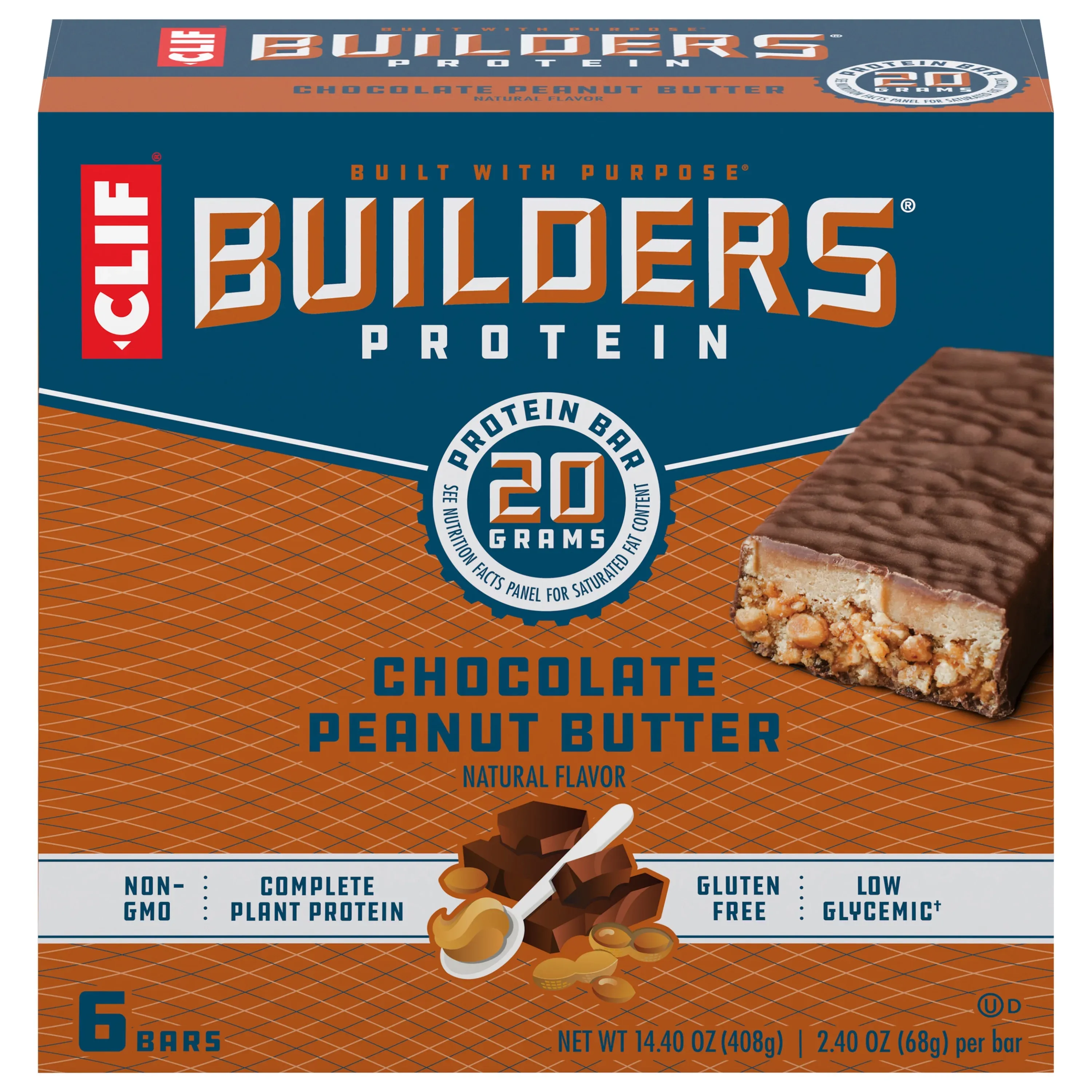 Clif Builders Protein Bar, Chocolate Peanut Butter - 6 pack, 2.40 oz bars