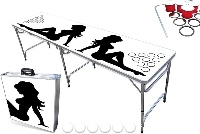 8-Foot Beer Pong Table w/Optional Cup Holes & LED Color-Changing Glow Lights - 11 Table Designs Available