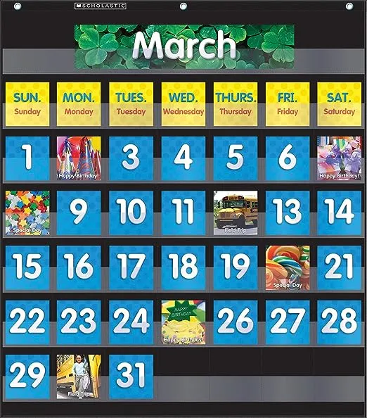 Monthly Calendar Pocket Chart, Blue