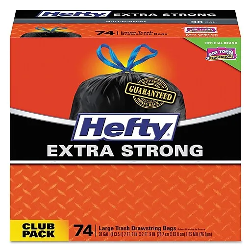 Hefty Strong Large Trash Bags, 30 Gallon, 74 Count